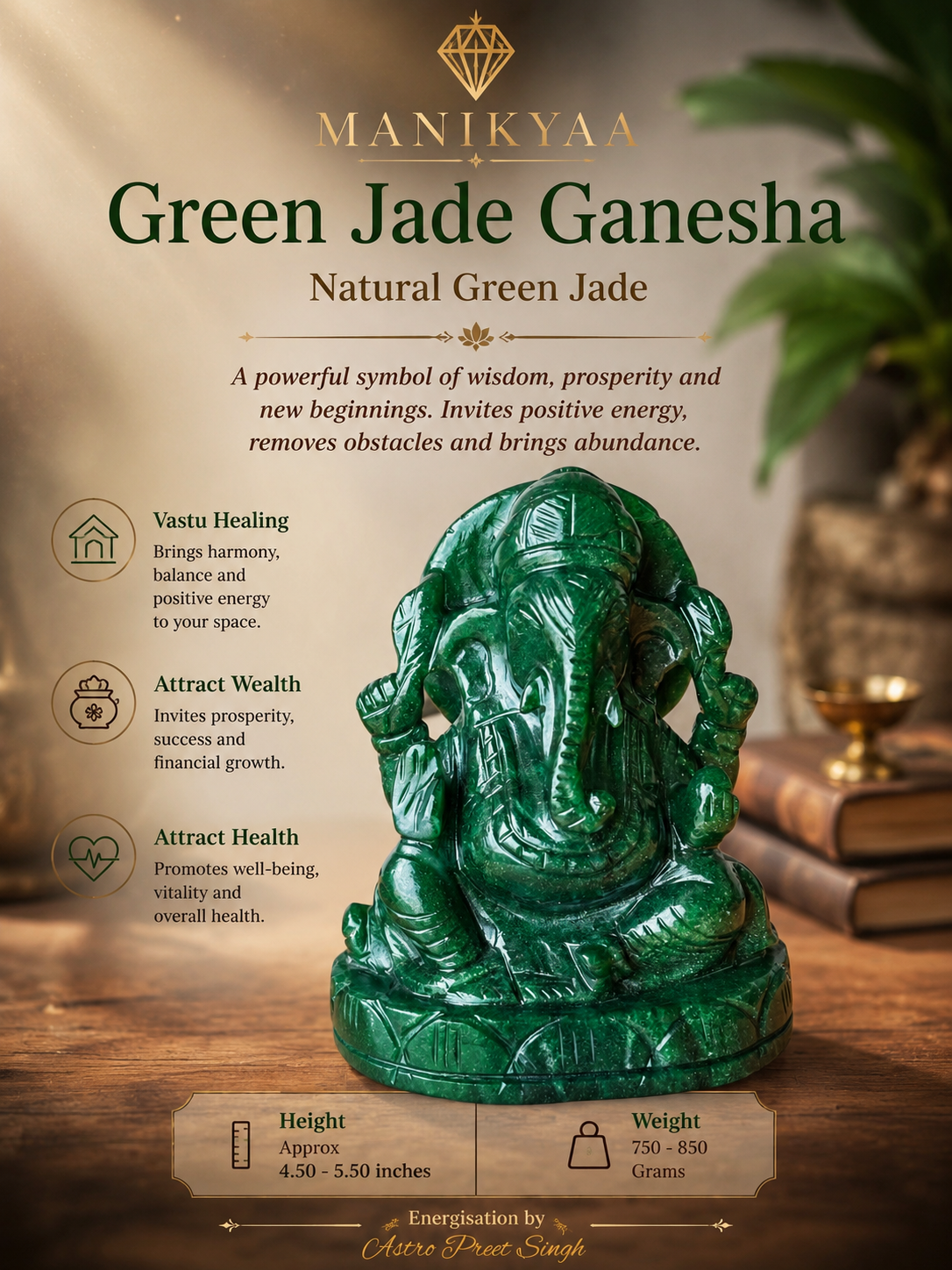 Green Jade Ganesha Approx 5 Inches Info Manikyaa
