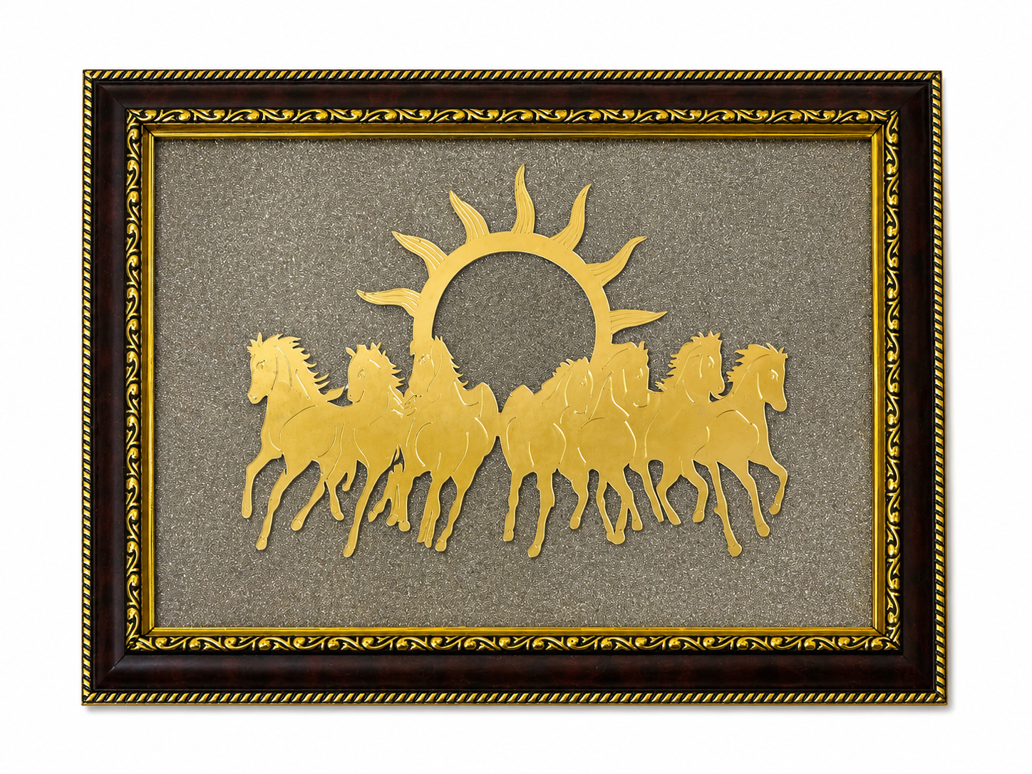 Natural Pyrite 7 Horses Surya Frame for Wealth & Vastu | Big - Image 3