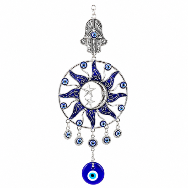 Turkish Evil Eye Hanging | Hamsa Hand, Sun & Moon Wall Protection