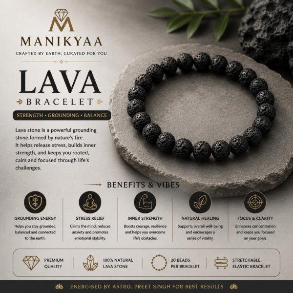 Natural Lava Stone Bracelet (20 Beads) | Strength, Grounding & Stress Relief