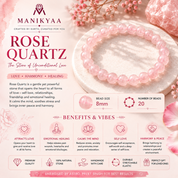 Natural Rose Quartz Bracelet | Love and Heart Chakra Healing